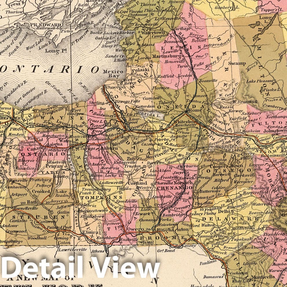 New York - Canal Map, 1850 - Historical Map Print