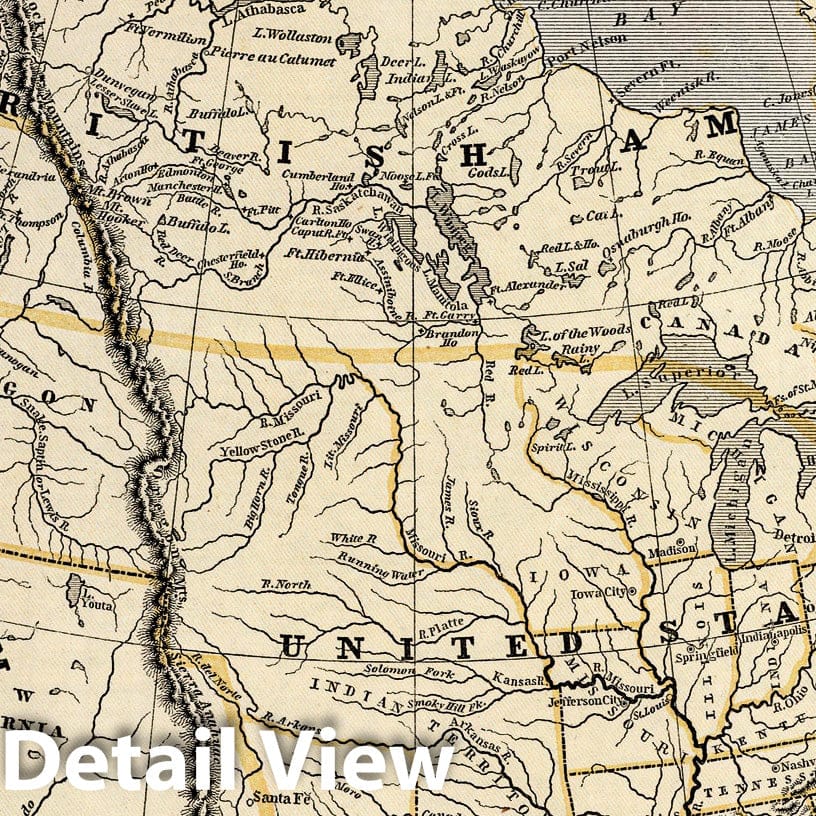 North America - River Map, 1845 - Historical Map Print