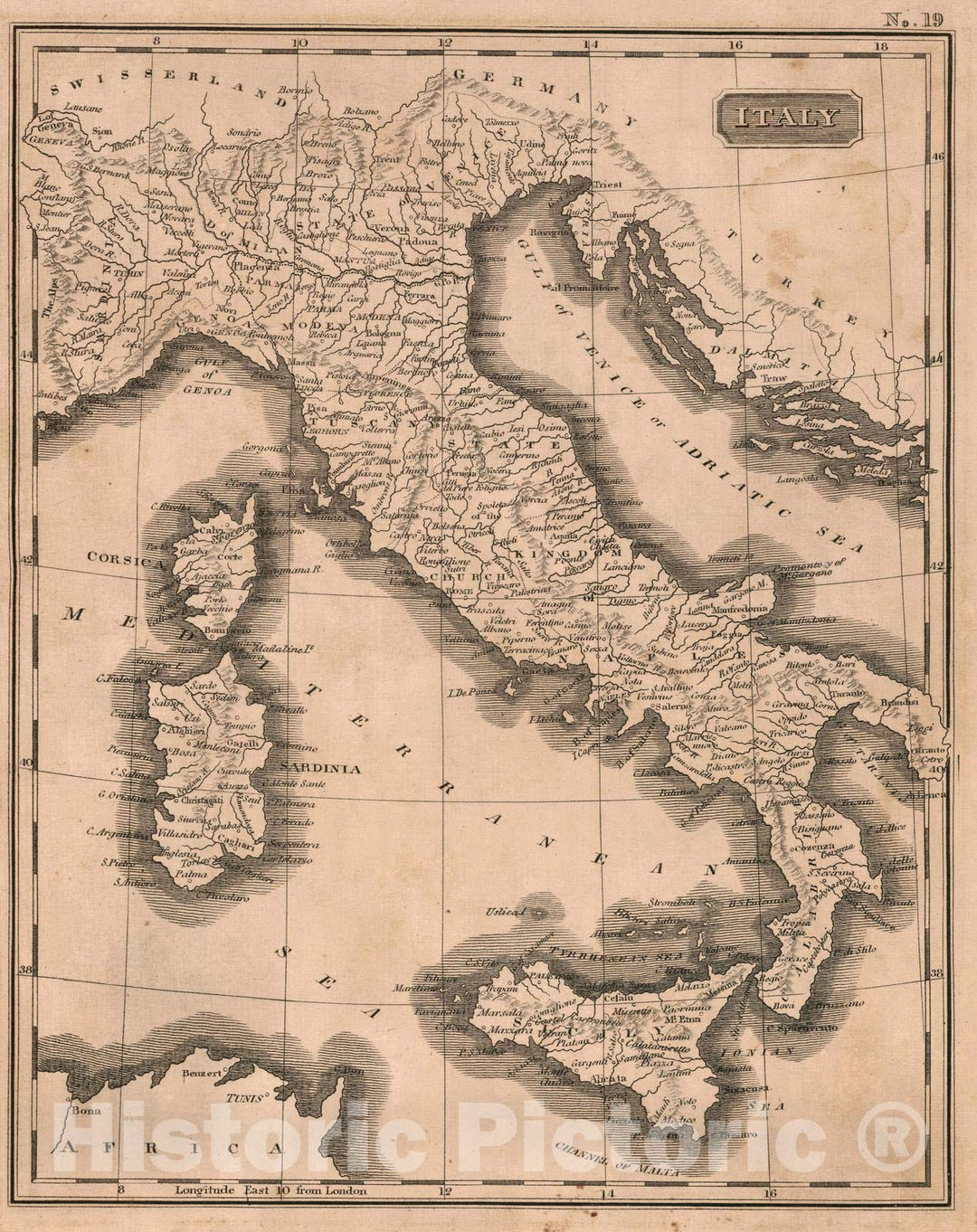 Historic Map : School Atlas - 1822 Italy - Vintage Wall Art