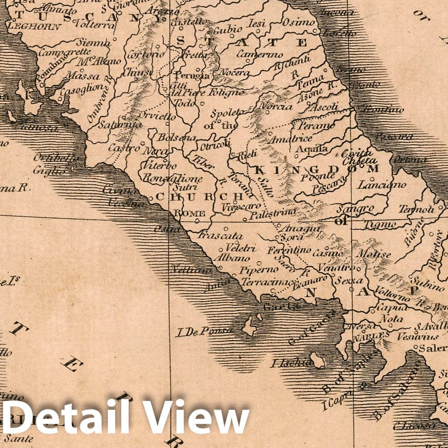 Italy - River Map, 1822 - Historical Map Print from The Juvenile Atlas by Carey & Lea