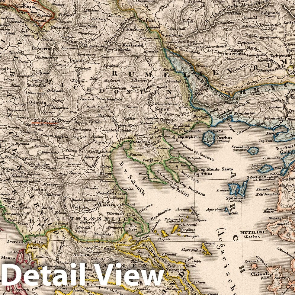Ottoman Empire in Europe and Greece - 1852 Historical Map Print
