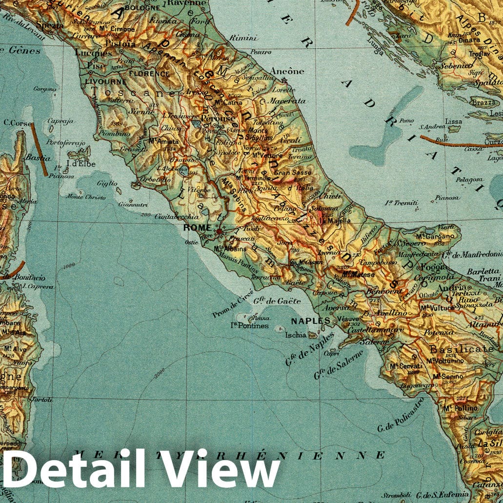 Italy Topographic Map 1921 - Atlas Scolaire Suisse Historical Print