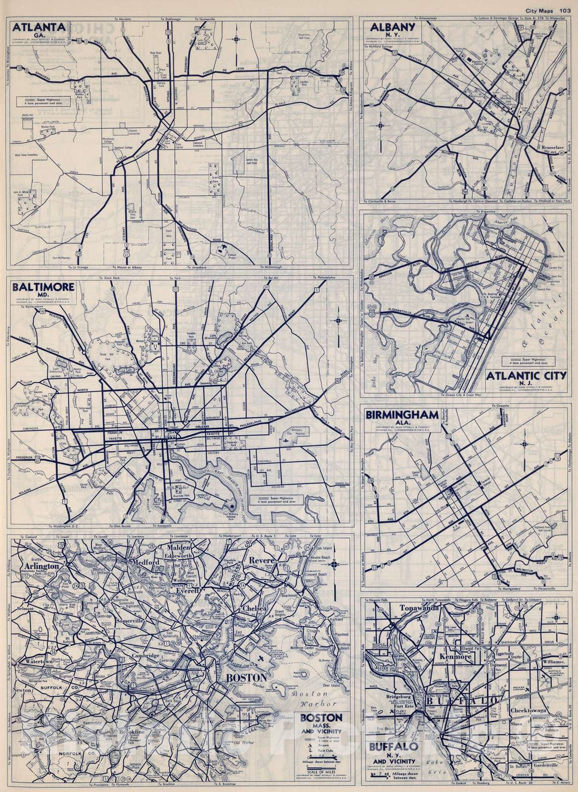 Historic Map : National Atlas - 1940 City Maps, - Vintage Wall Art