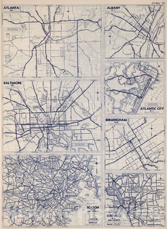 Historic Map : National Atlas - 1940 City Maps, - Vintage Wall Art