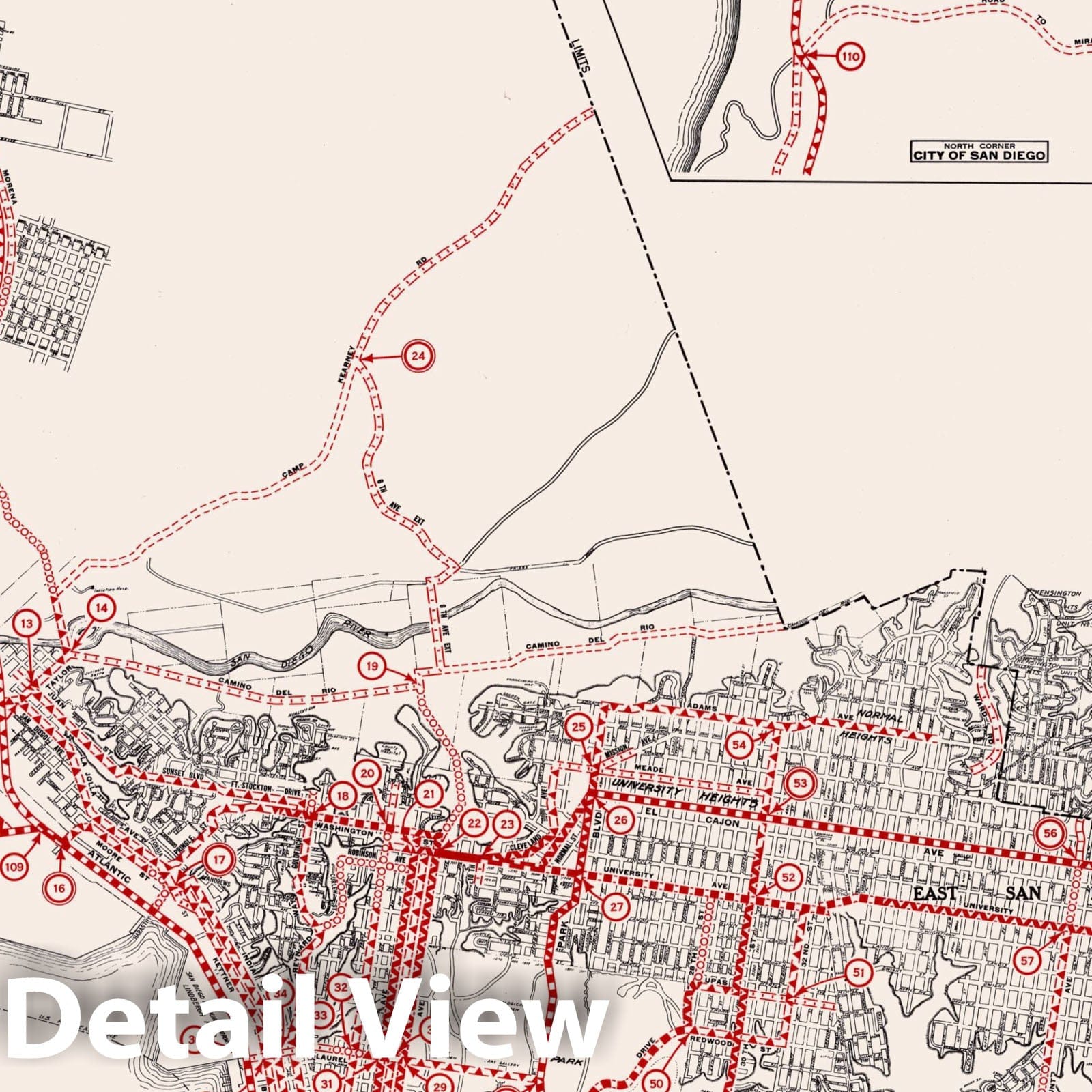 San Diego - Road Map, 1935 - Historical Map Print