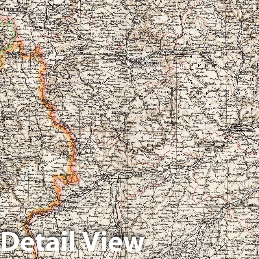 Wurttemberg and Bavaria, Germany - Railroad Map, 1900 - Historical Map Print