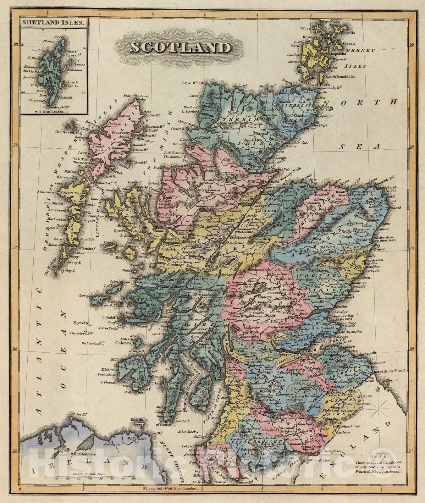 Historic Map : 1823 Scotland. - Vintage Wall Art