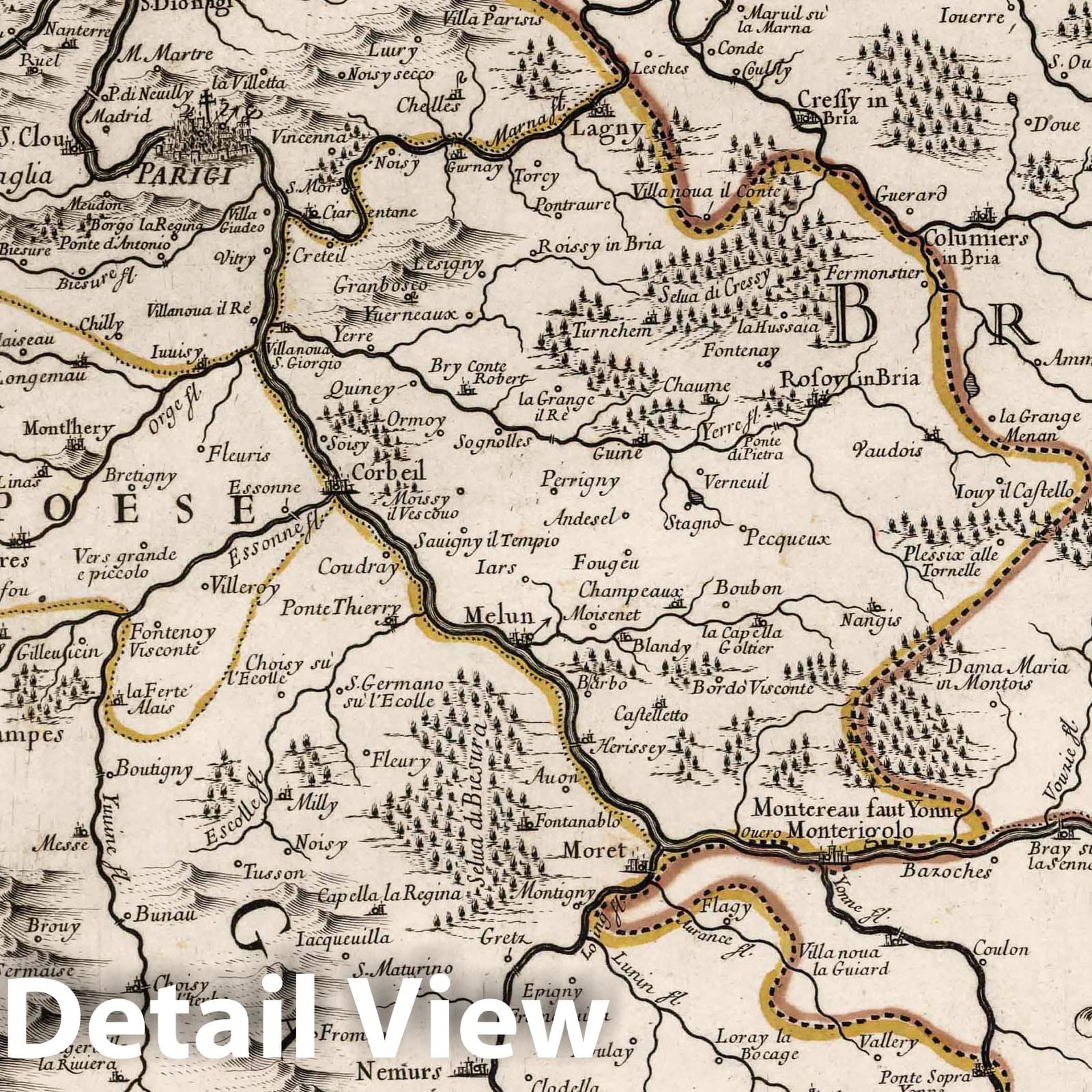 Ile-de-France Region - River Map, 1692 - Historical Map Print