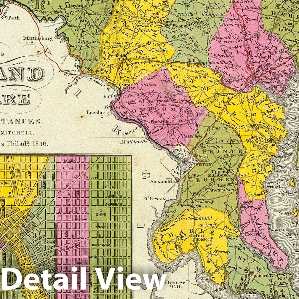 Maryland, Delaware, and Baltimore - Road Map, 1846 - Historical Map Print