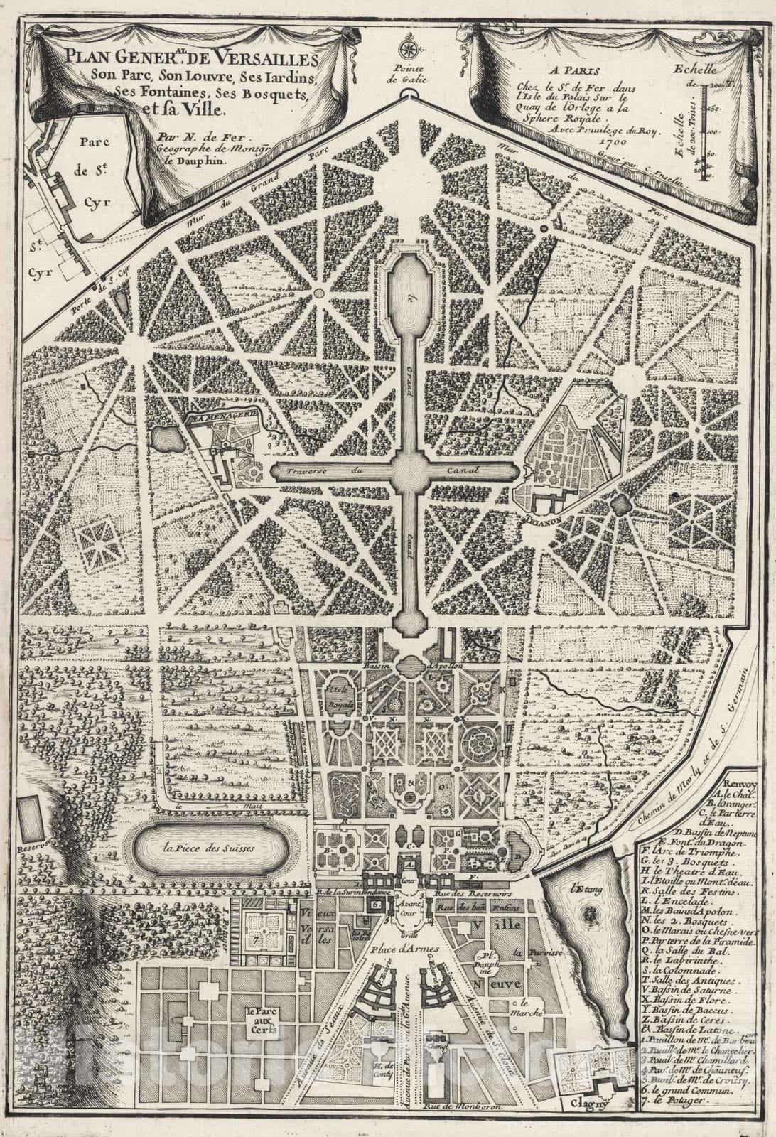 Historic Map : 1700 Plan General de Versailles. - Vintage Wall Art