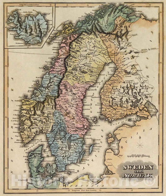 Historic Map : 1823 Sweden and Norway. - Vintage Wall Art