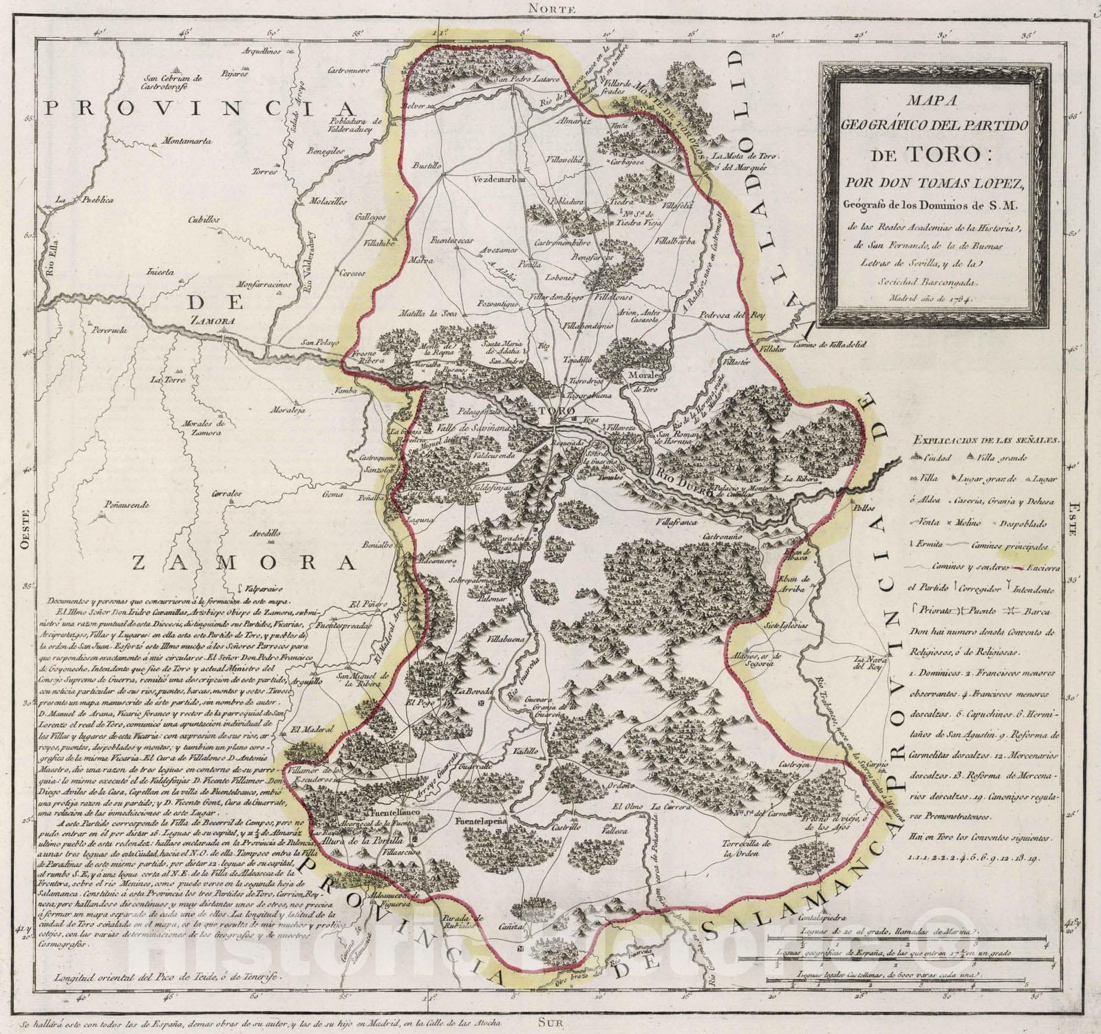 Historic Map : Spain, 1784 38. Mapa geografico del partido de Toro , Vintage Wall Art
