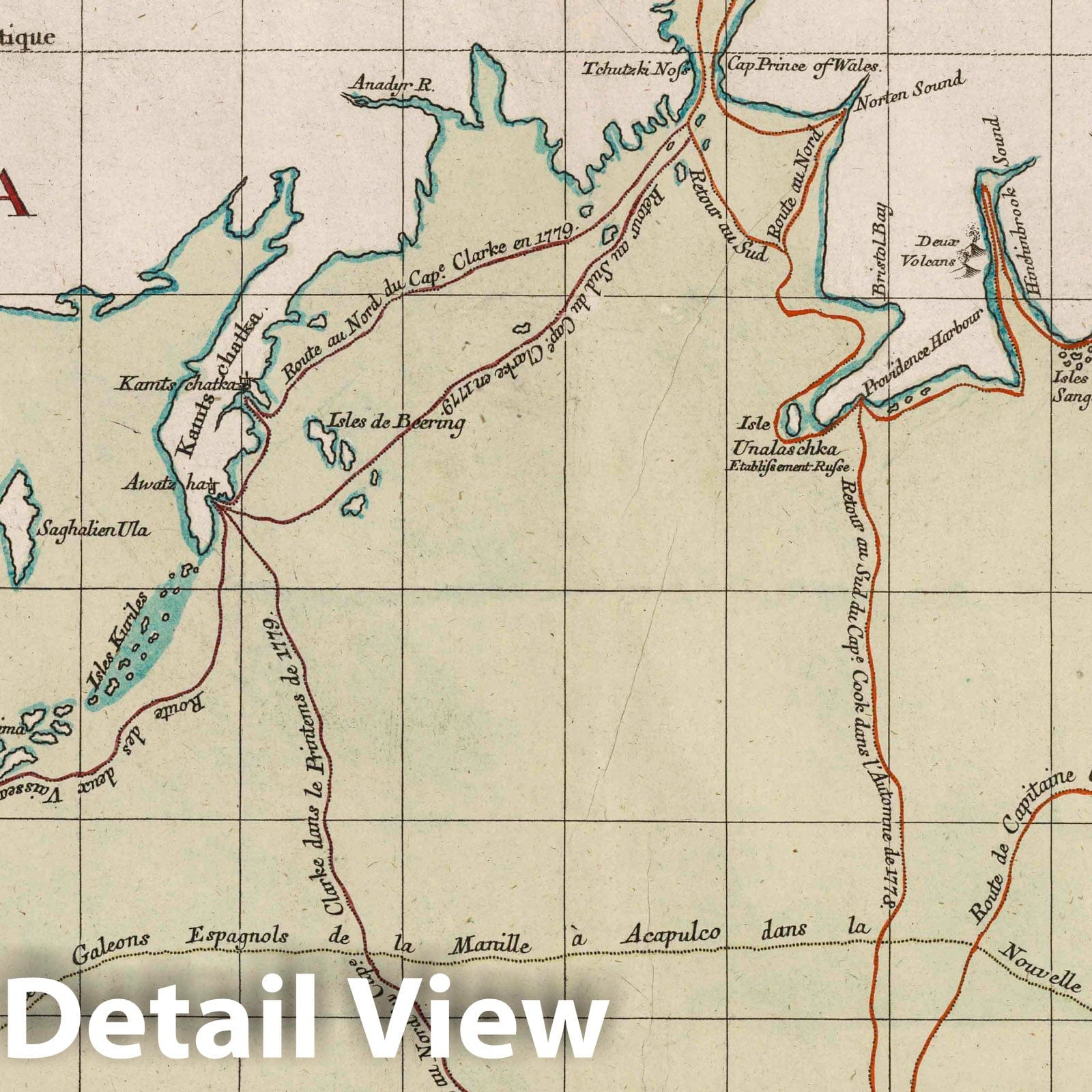 Pacific Ocean - Route Map, 1780 - Historical Map Print
