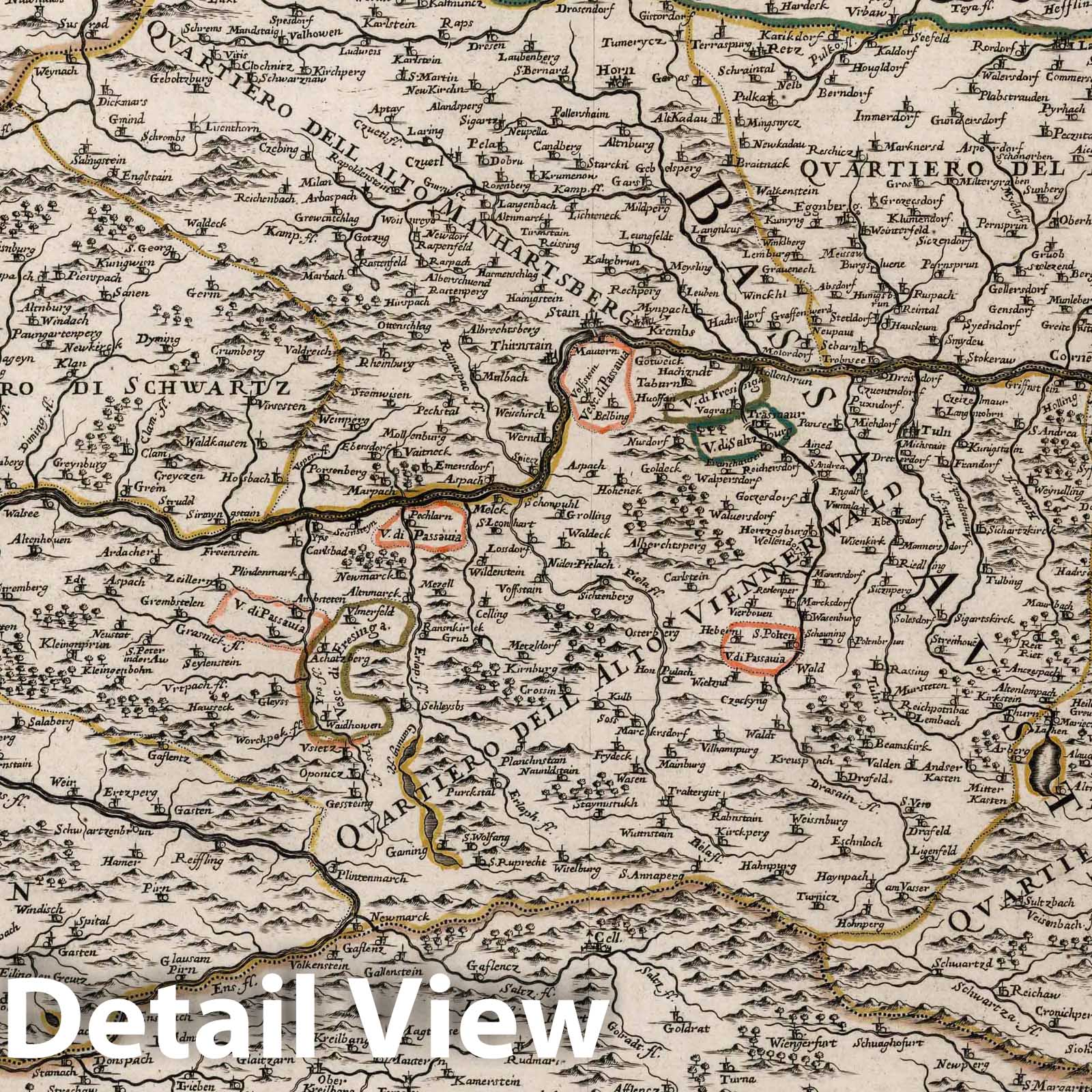 Austria - River Map, 1684 - De Rossi Historical Map Print