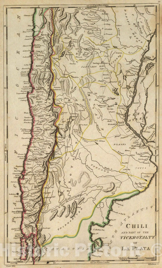 Historic Wall Map : 1814 Chili And Part Of The Viceroyalty Of La Plata. - Vintage Wall Art