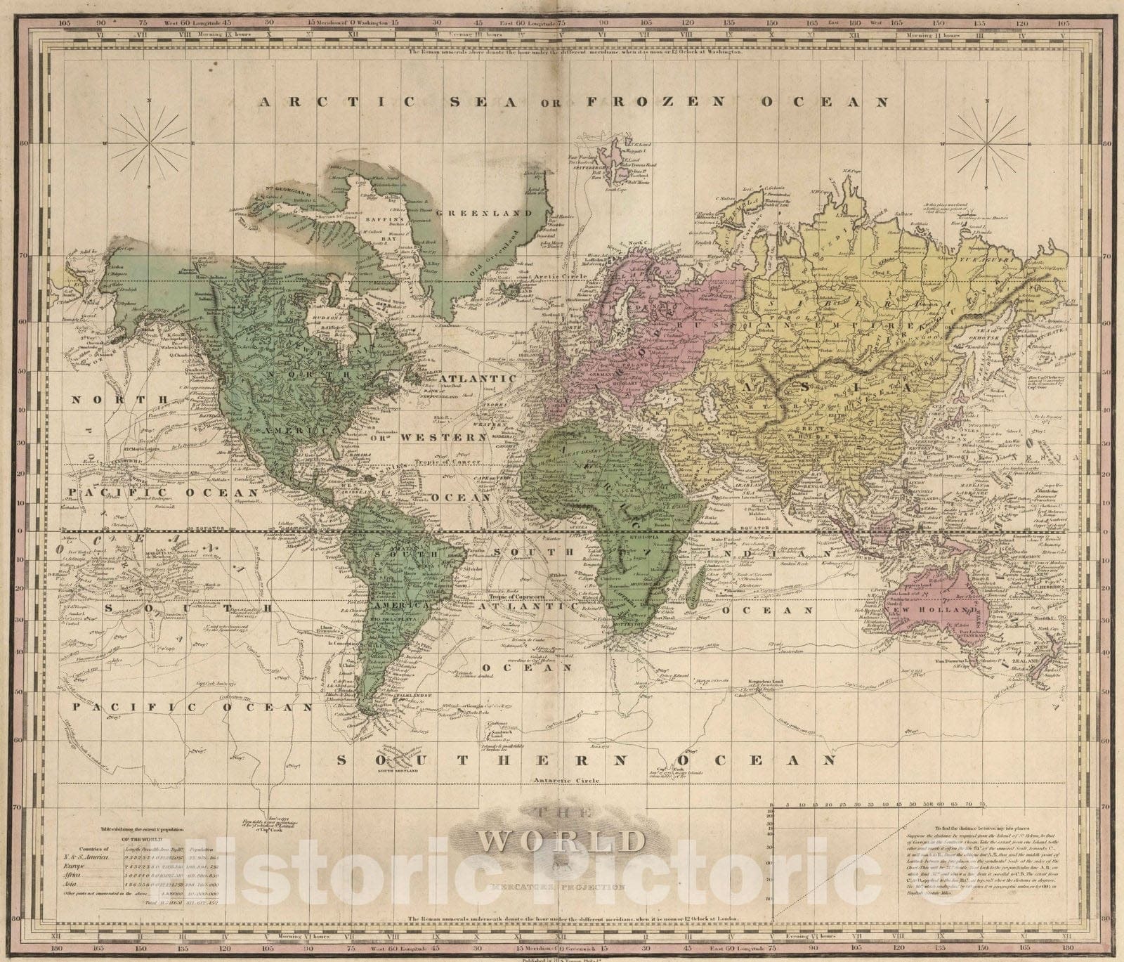 Historic Map : School Atlas - 1826 The World on Mercators Projection. - Vintage Wall Art