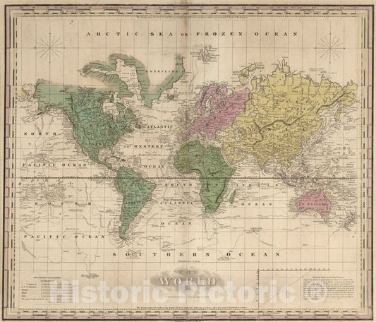 Historic Map : School Atlas - 1826 The World on Mercators Projection. - Vintage Wall Art