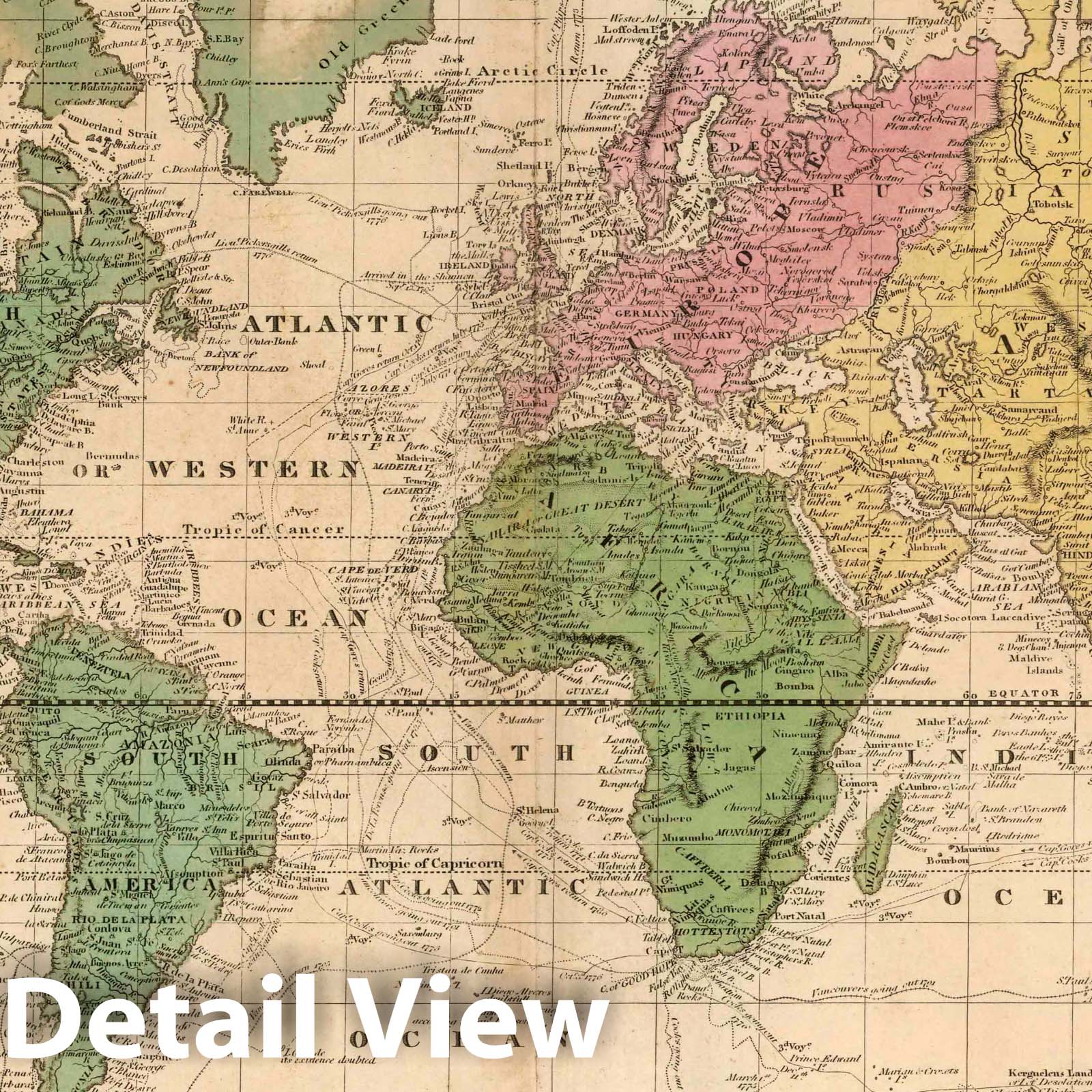 World Map 1826 - Mercator Projection - Tanner's College Atlas