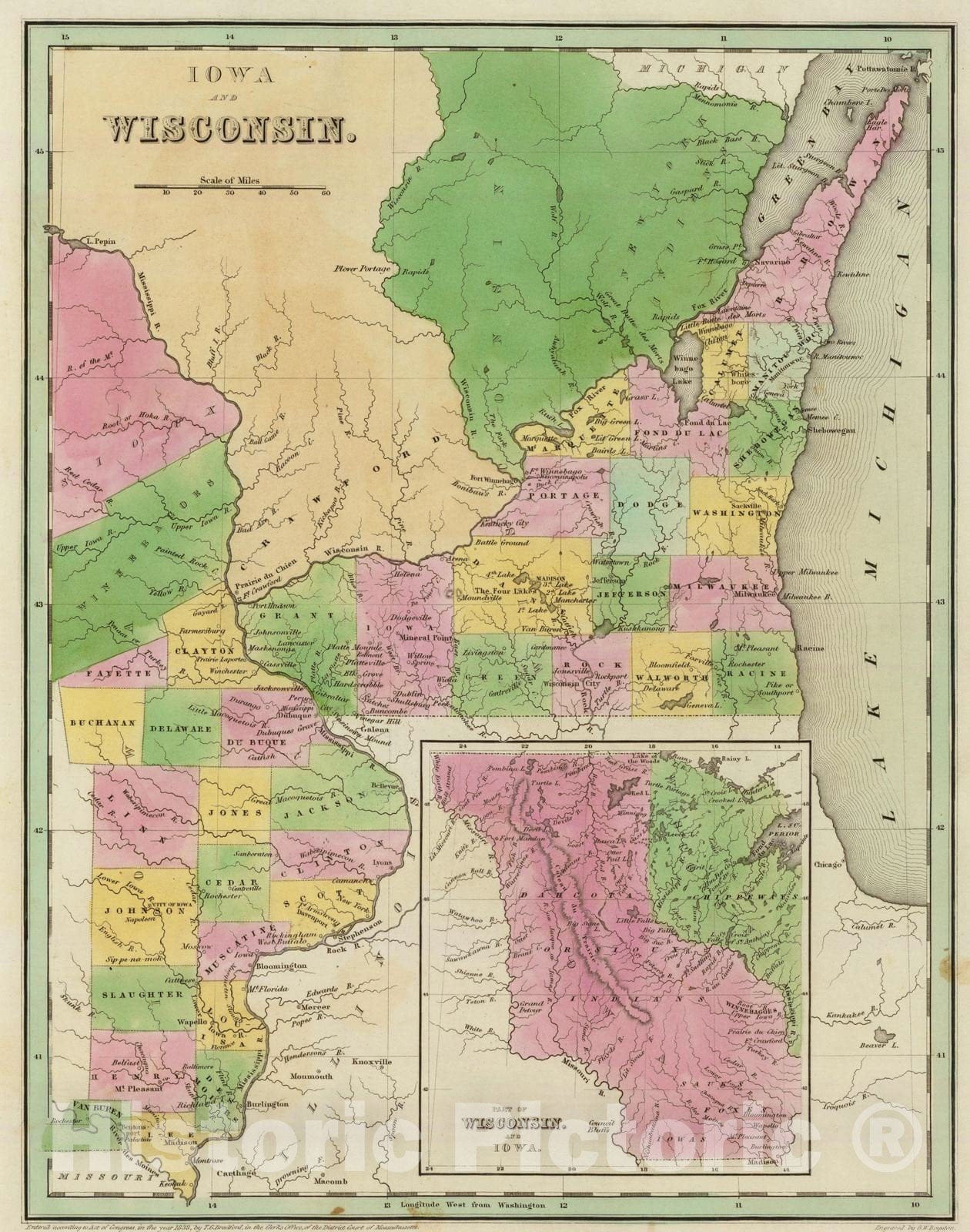 Historic Map : 1841 Iowa and Wisconsin. - Vintage Wall Art