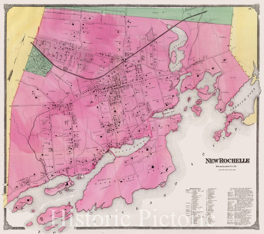 New Rochelle, Westchester County, New York 1868 Historical Map Print