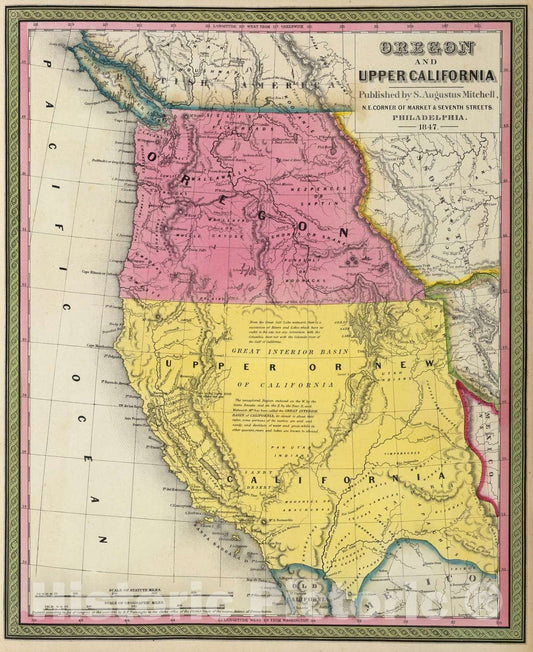 Oregon and Upper California, 1847 - Historical Map Print