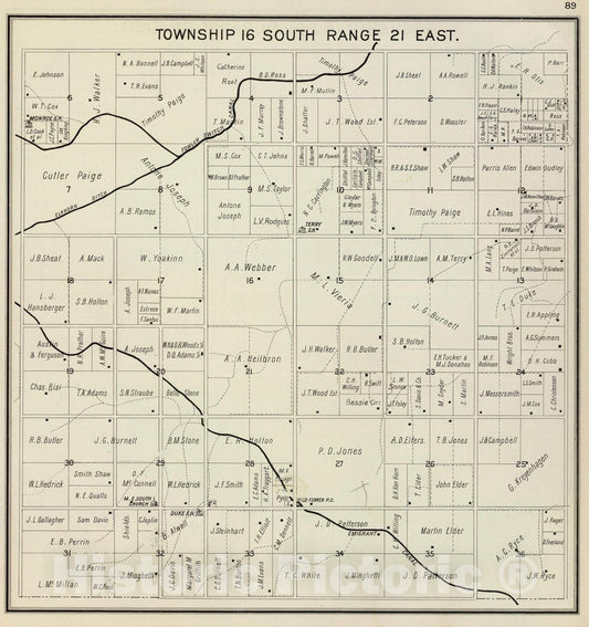 Fresno County, California - Township 16S, Range 21E, 1891 Historical Map Print