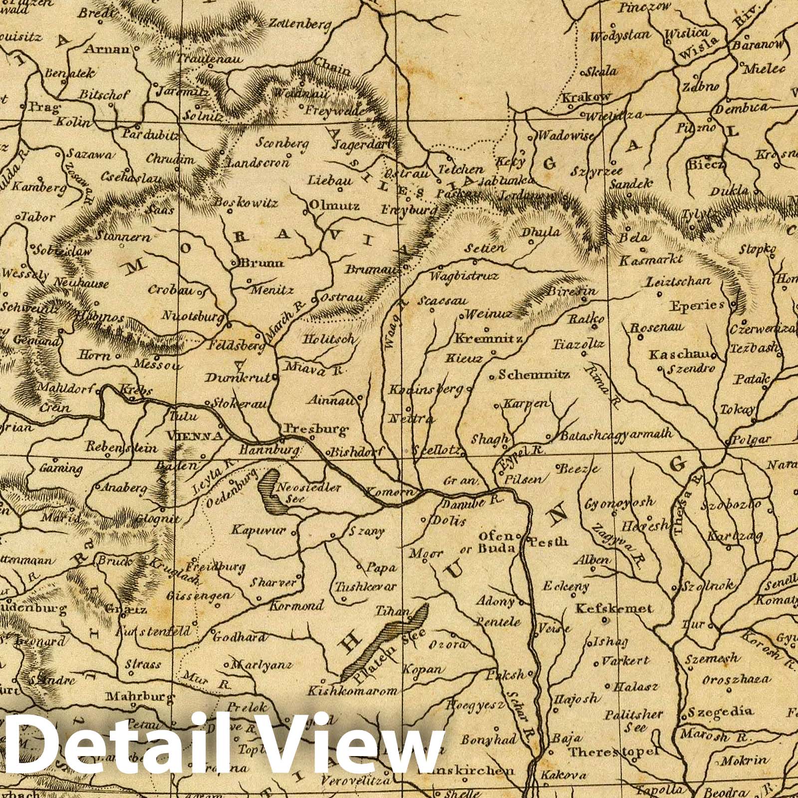 Austria and Hungary - River Map, 1812 - Historical Map Print