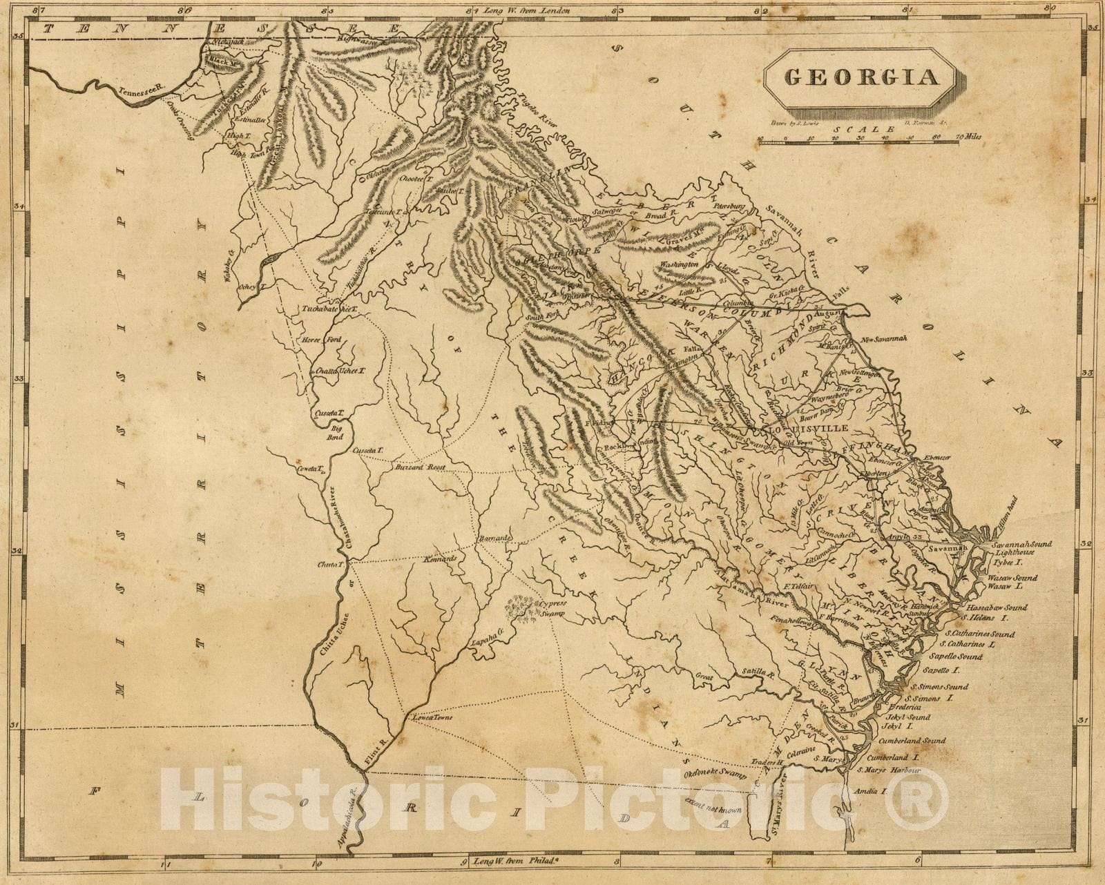 Historic Map : 1812 Georgia. - Vintage Wall Art