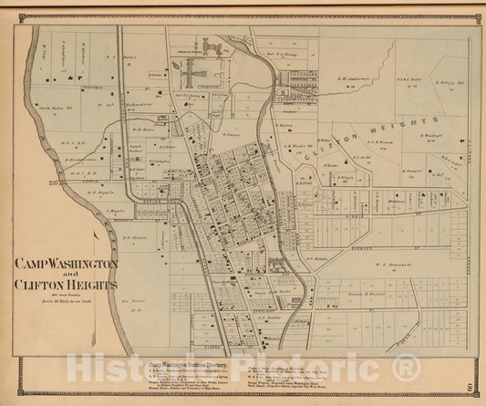 Camp Washington and Clifton Heights, Cincinnati, Ohio - 1869 Railroad Map Print