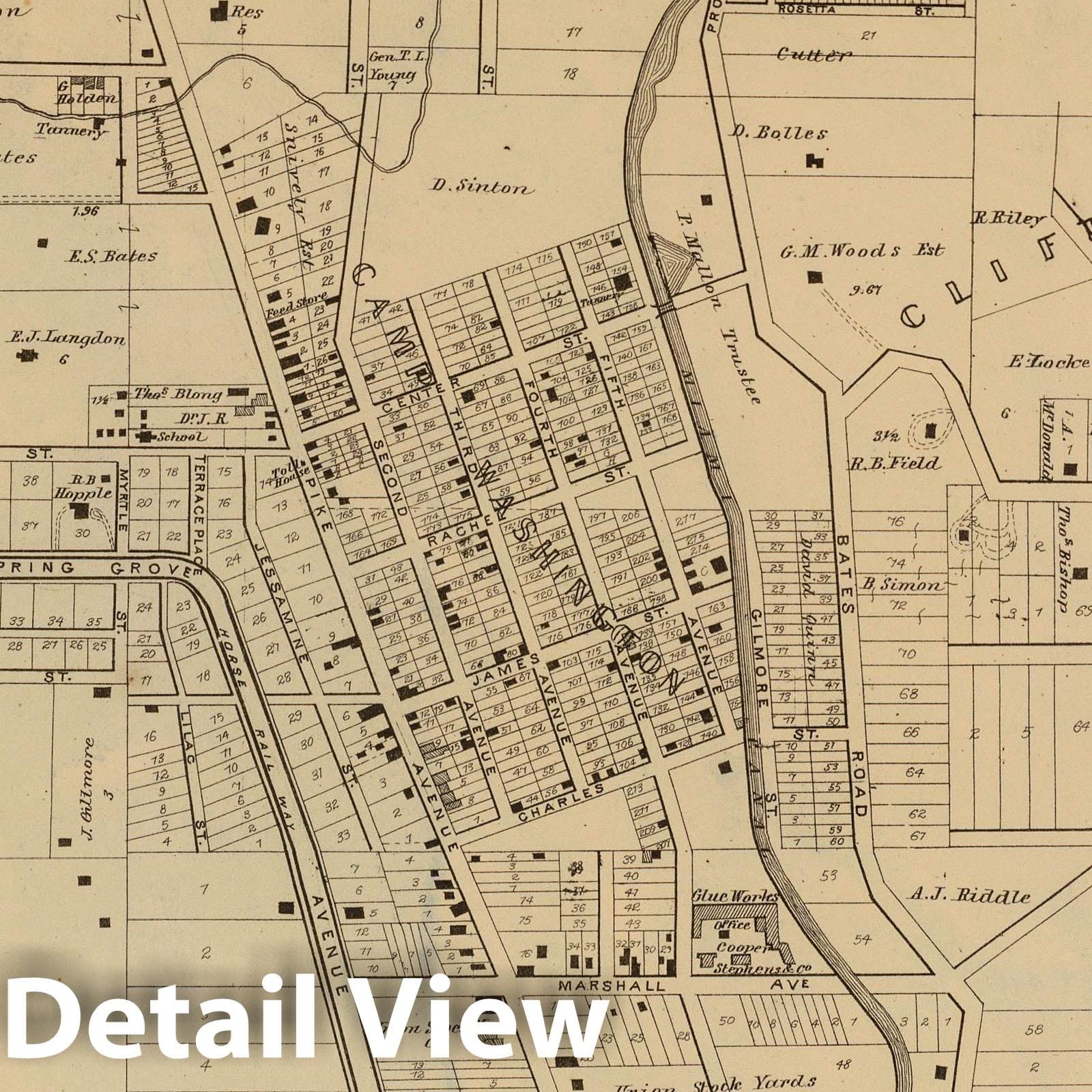 Camp Washington and Clifton Heights, Cincinnati, Ohio - 1869 Railroad Map Print