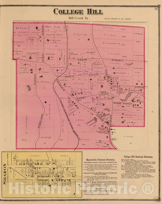 Historic Map : 1869 College Hill. - Vintage Wall Art