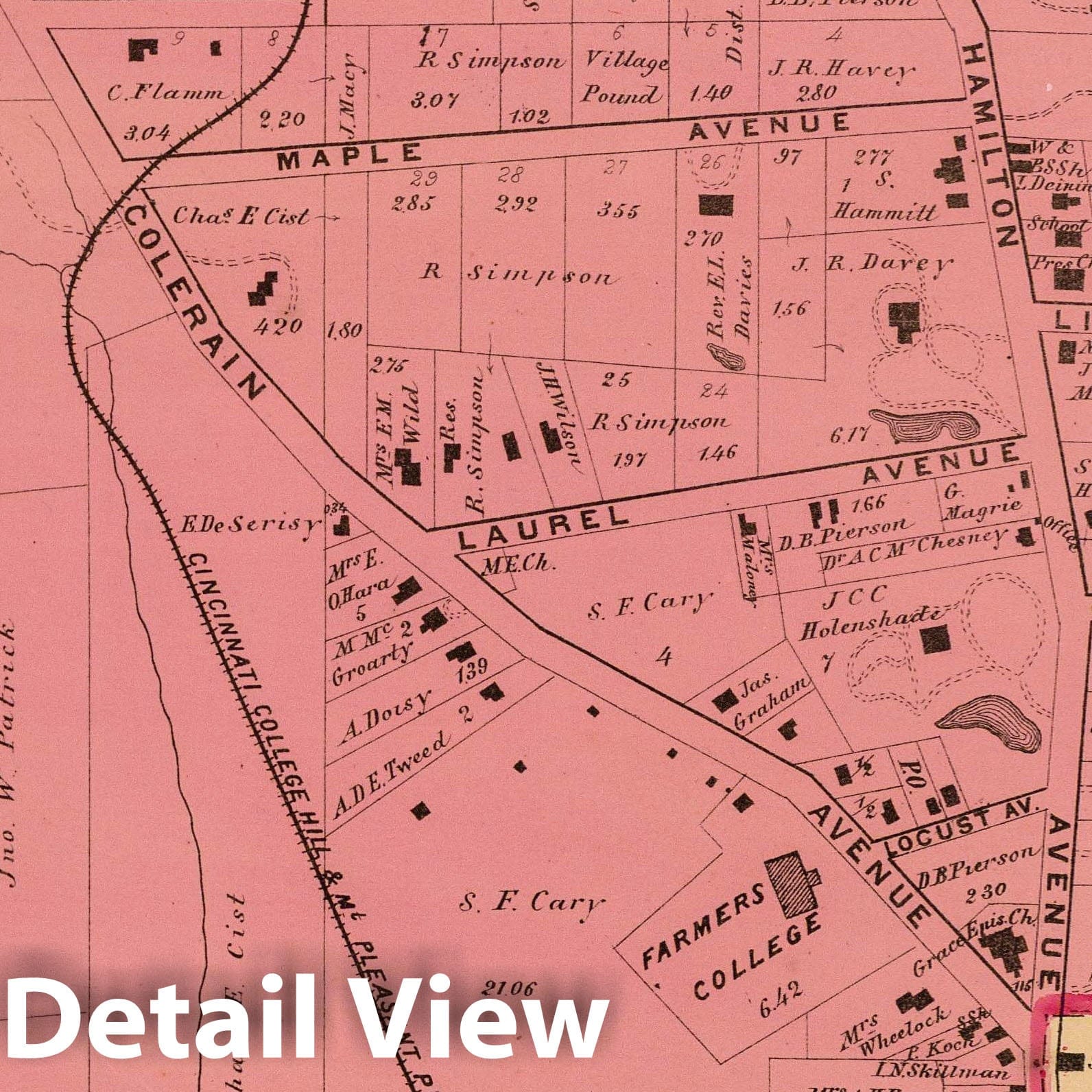 College Hill, Mill Creek Township, Hamilton County, Ohio - 1869 Cadastral Map