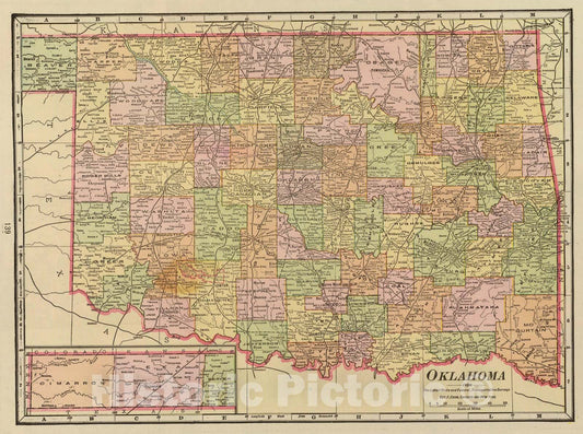 Oklahoma - Railroad Map, 1909 - Historical Map Print