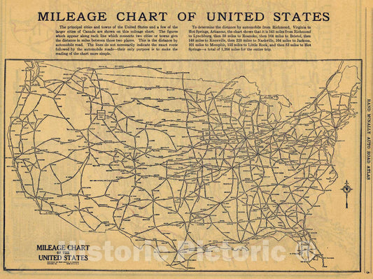 Historic Map : National Atlas - 1927 Mileage chart U.S. - Vintage Wall Art