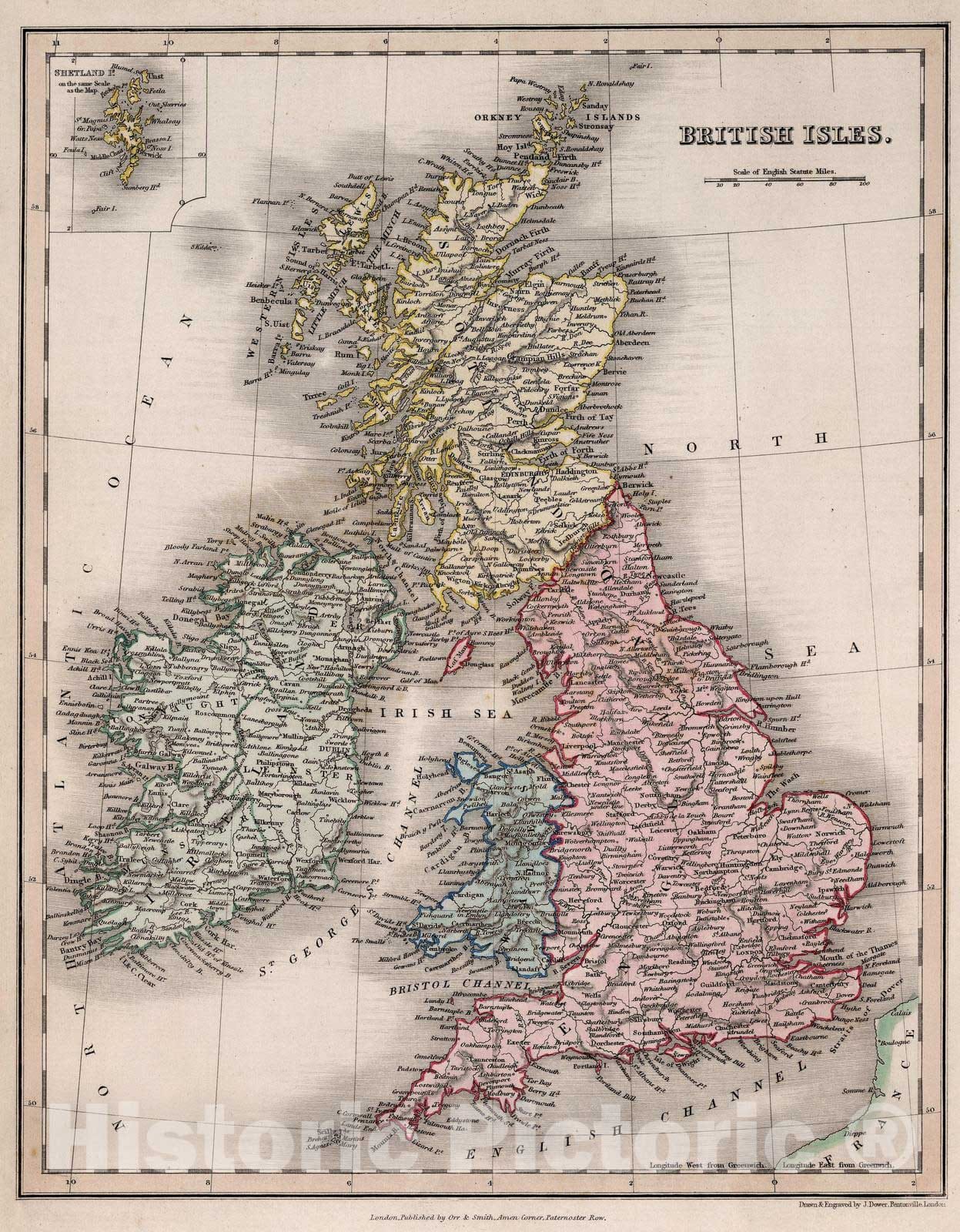 Historic Wall Map : 1832 British Isles. - Vintage Wall Art