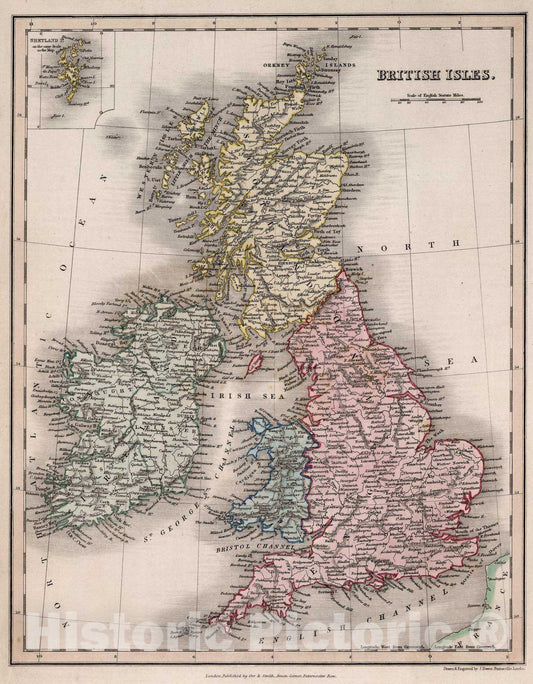 Historic Wall Map : 1832 British Isles. - Vintage Wall Art