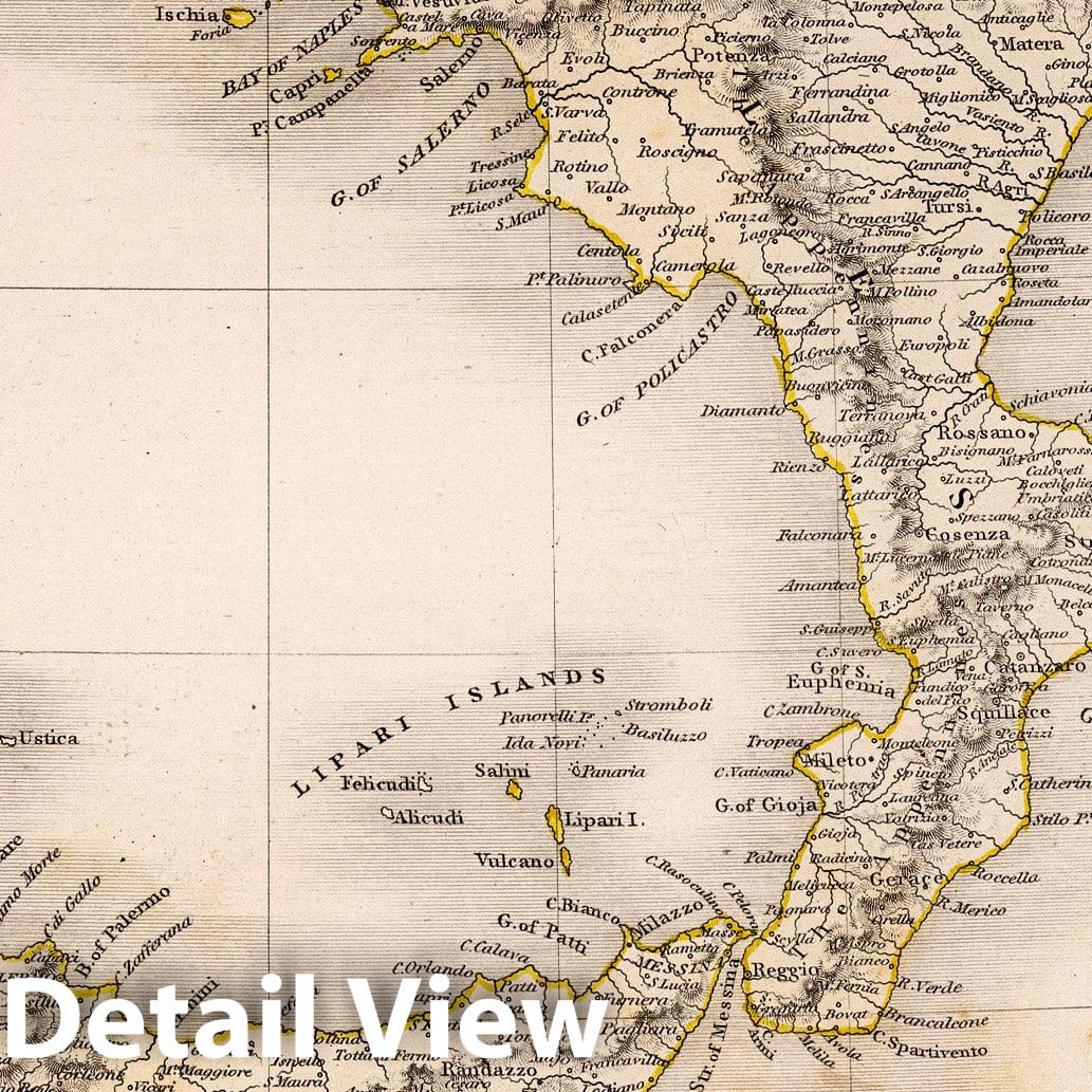 Southern Italy - River Map, 1832 - Historical Map Print