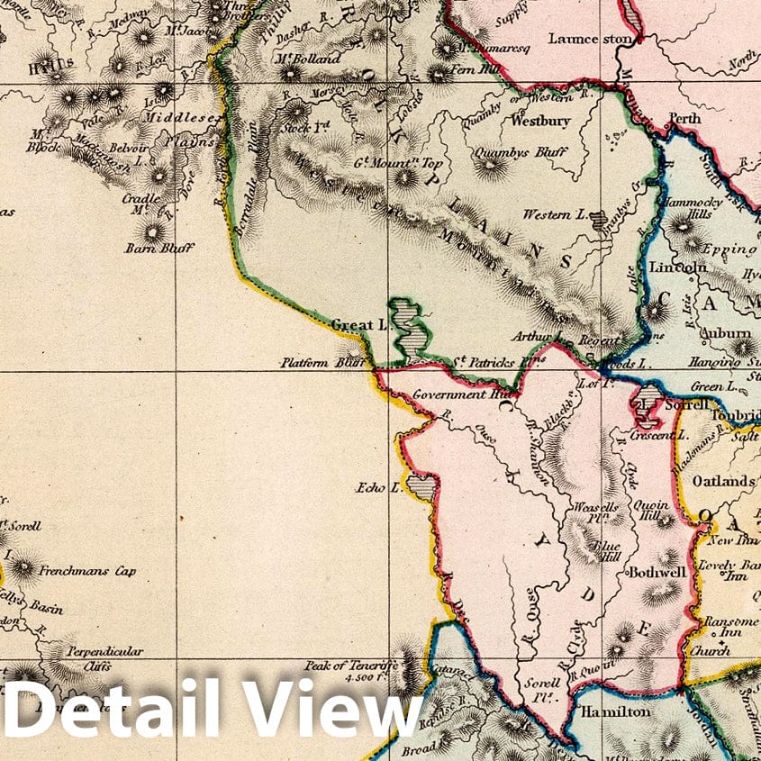 Tasmania - River Map, 1832 - Historical Map Reproduction