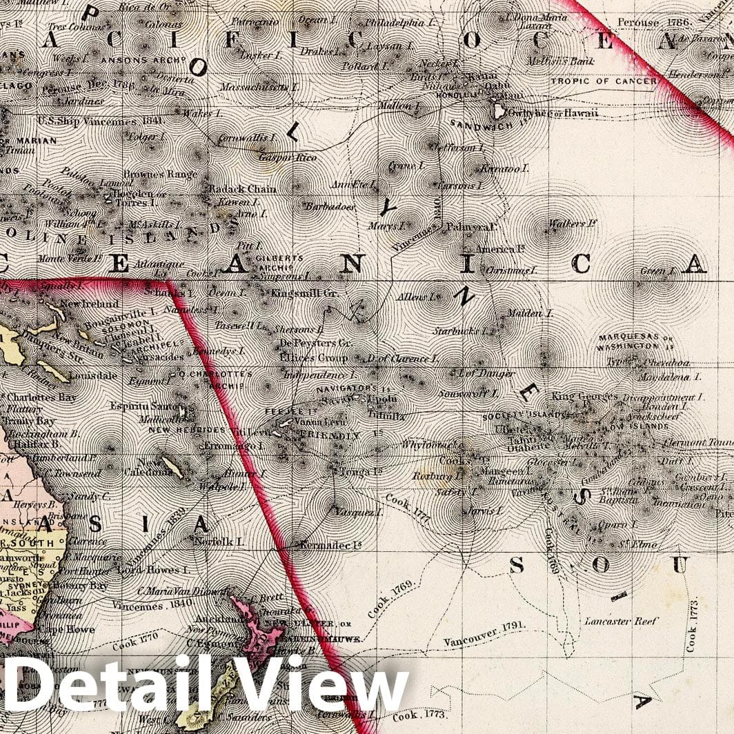 Oceania - Railroad Map, 1873 - Gray's Atlas Historical Map Print