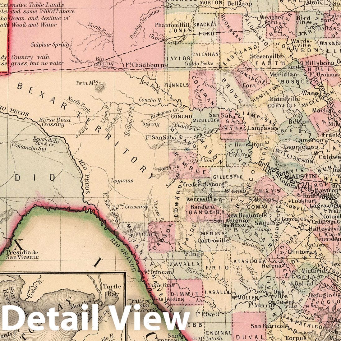 Texas with Galveston Bay Inset, 1868 - Historical Map Print