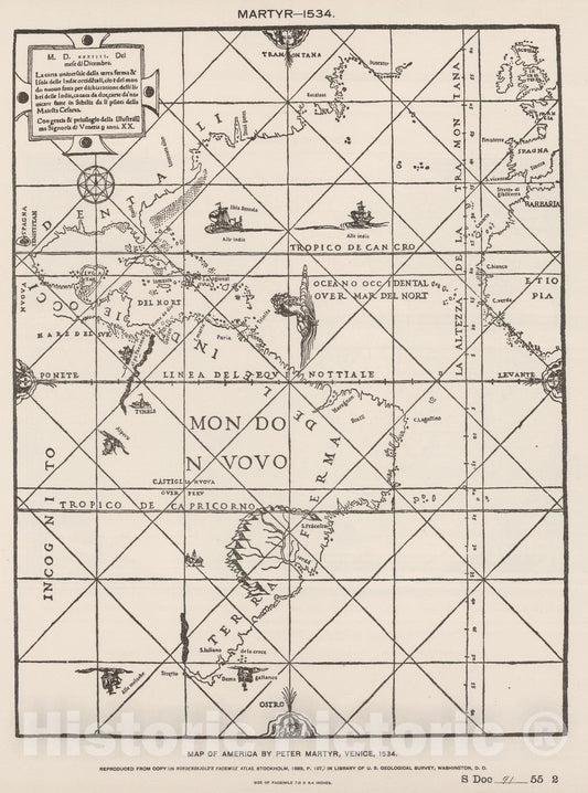Historic Map : National Atlas - 1534 (Facsimile) America by Martyr. - Vintage Wall Art