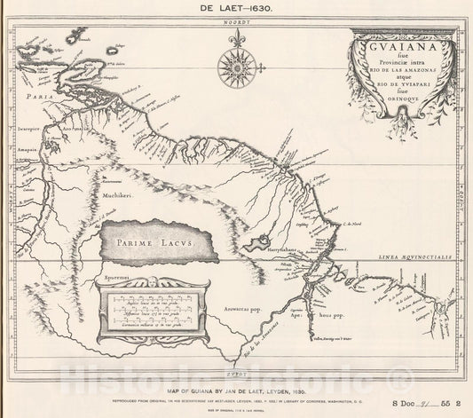 Historic Map : National Atlas - 1630 (Facsimile) Guiana by de Laet. - Vintage Wall Art