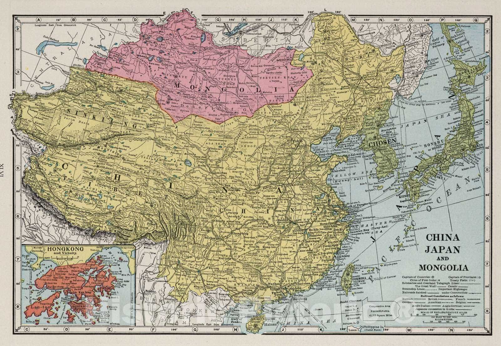China, Japan, and Mongolia 1925 Historical Map Print