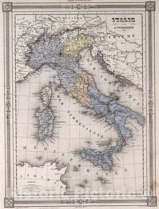 Historic Map : 1852 Italie. - Vintage Wall Art