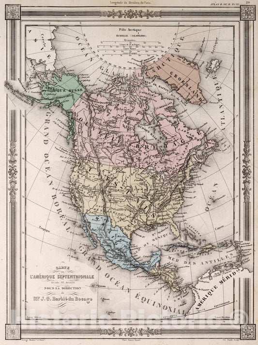 Historic Wall Map : 1852 L'Amerique Septentrionale. - Vintage Wall Art