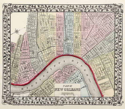Historic Map : 1874 Plan of New Orleans - Vintage Wall Art