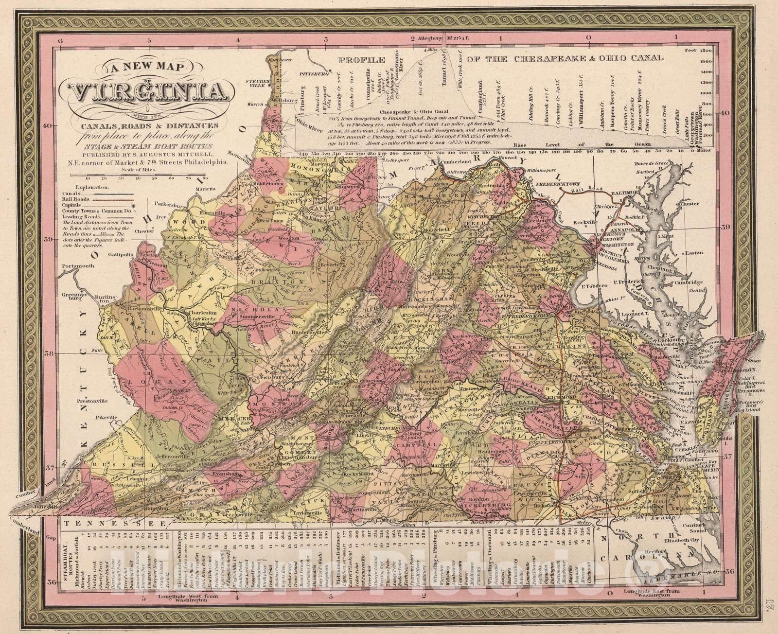 Historic Map : 1850 Virginia. - Vintage Wall Art