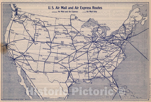 Historic Map : National Atlas - 1940 U.S. Air Mail and Air Express Routes - Vintage Wall Art