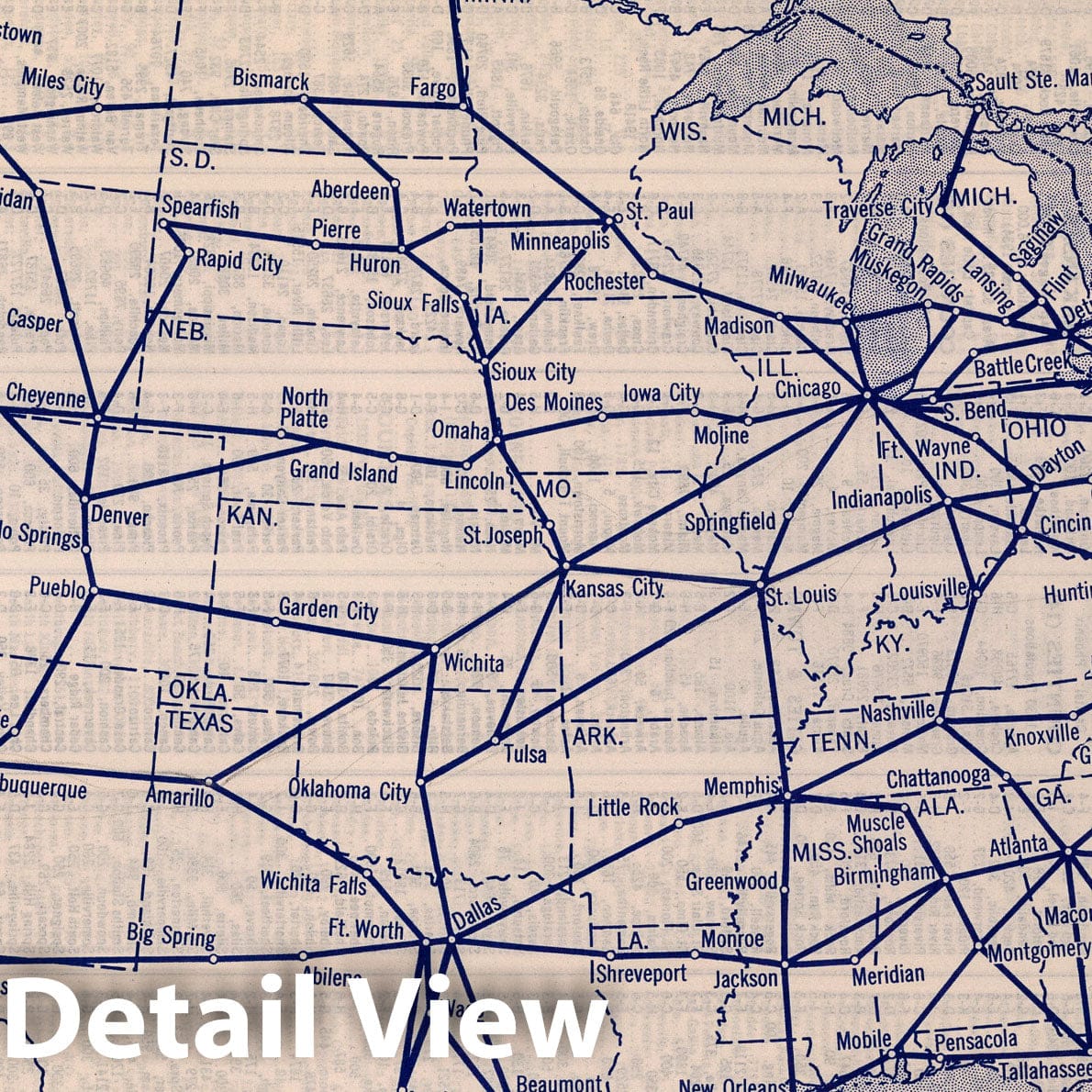 United States Air Mail and Express Routes, 1940 - Historical Map Print
