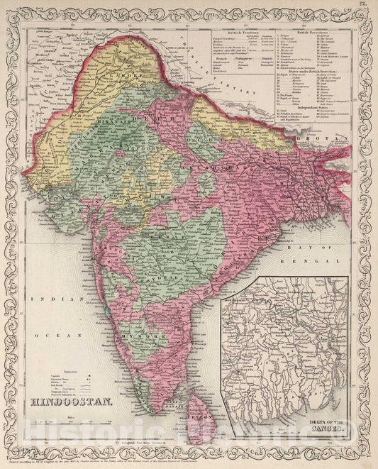 Historic Map : 1859 Hindoostan. v1 - Vintage Wall Art